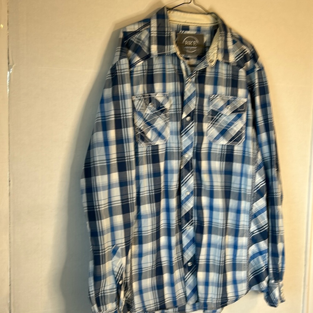 Buckle Athletic Fit Long Sleeve Blue Plaid Western Cowboy Pearl Snap Shirt Sz XL
